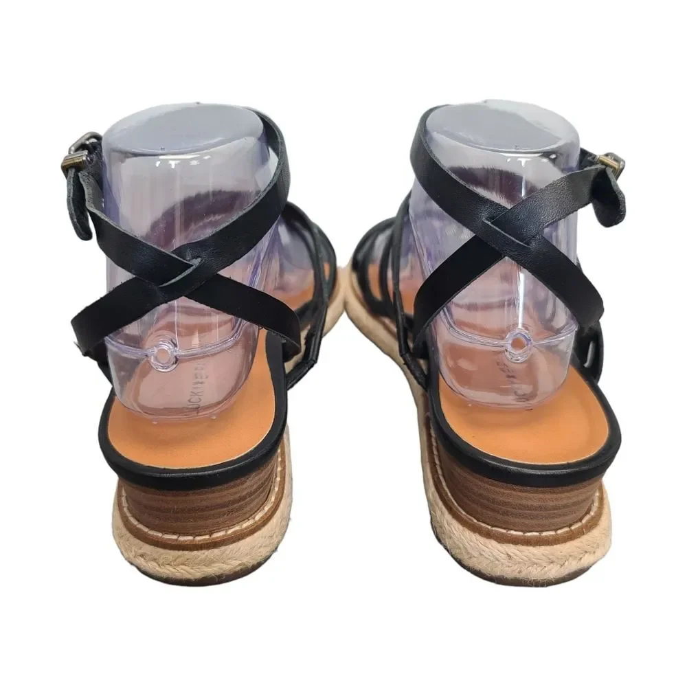 Lucky Brand Women's Nemelli Black Leather Espadrille Strappy Platform Sandals 9M